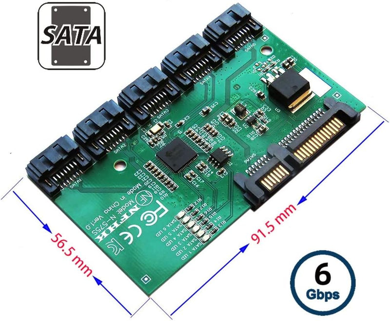 xiwai SATA HUB Ports 3.0 6Gbps 1 auf 5 Splitter Adapter Konverter PM Multiplier Port Selector JMB575