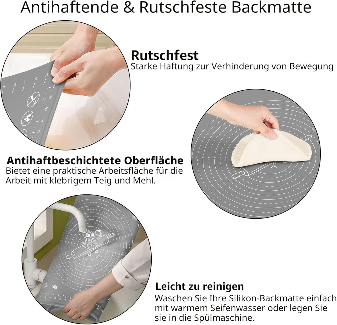 Backunterlage, Gross Rutschfeste Backmatte Silikon Teigunterlage Ausrollmatte mit Messung, 70x50 cm
