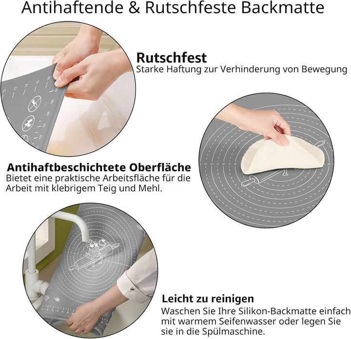 Backunterlage, Gross Rutschfeste Backmatte Silikon Teigunterlage Ausrollmatte mit Messung, 80x60 cm