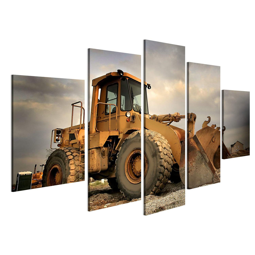 Bild auf Leinwand Baumaschinen Wandbild Poster Kunstdruck Bilder Format: 170x80cm - 5 Teile, Format: