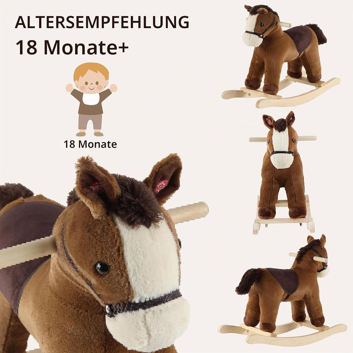 Pferde schütteln, Dunkelbraun Pferd Rocker für Kleinkinder 18M +, Plüsch Ride auf Pferd Spielzeug mi