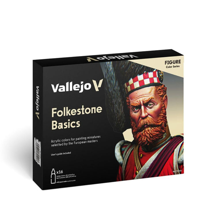 Vallejo, Acryl, 070101 Farbset, Folkstone Basics, 16 x 17 ml, Beige/Blau/Braun/Gold/Grün/Grau/Orange