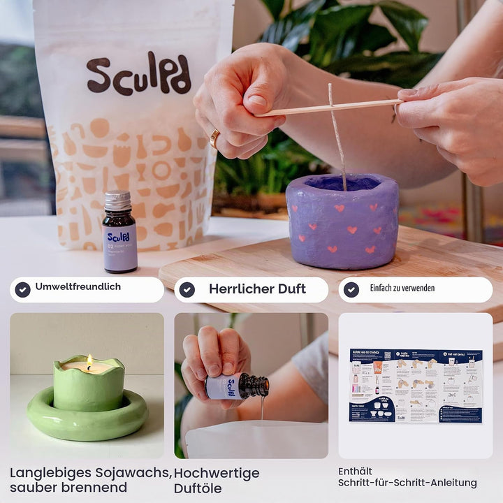 Sculpd Töpferei-Kit zur Kerzenherstellung mit lufttrocknendem Ton | Anfänger Starter-Kit zur Kerzenh