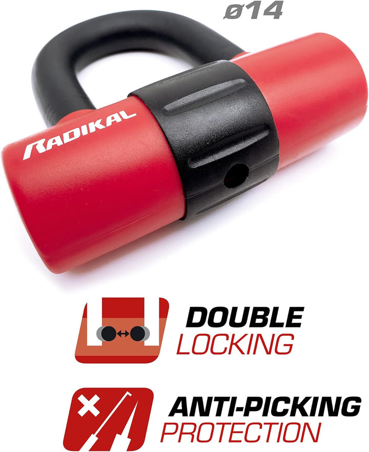 RADIKAL RK7214 Vierkantkette, Kettenschloss, Motorradschloss Kette, Doppelfunktion 120cm und Mini U