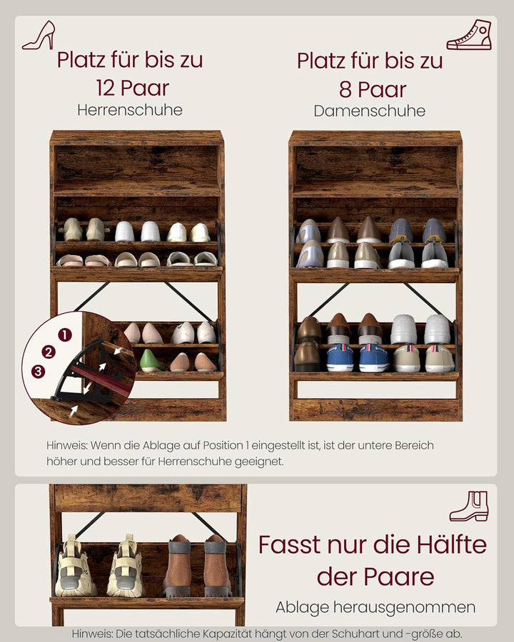 VASAGLE Schuhschrank 2 Klappen, Schuhkipper, Schuhregal, Schuhaufbewahrung, offenes Fach, Trennwand