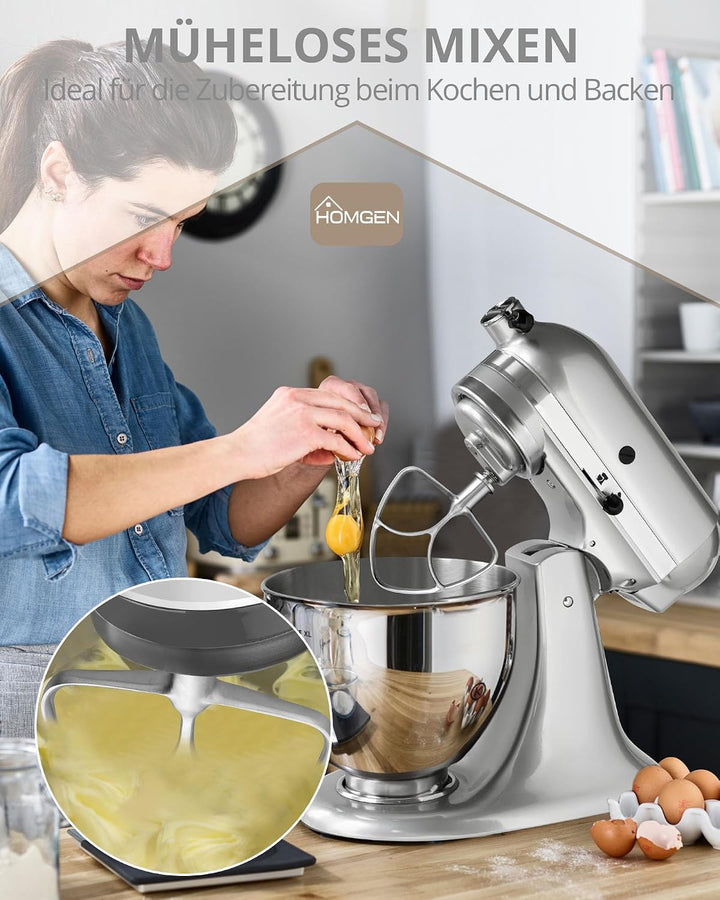 HOMGEN Flachrührer Edelstahl für Kitchenaid 4.5/5QT Flachrührer aus Edelstahl spülmaschinenfest für