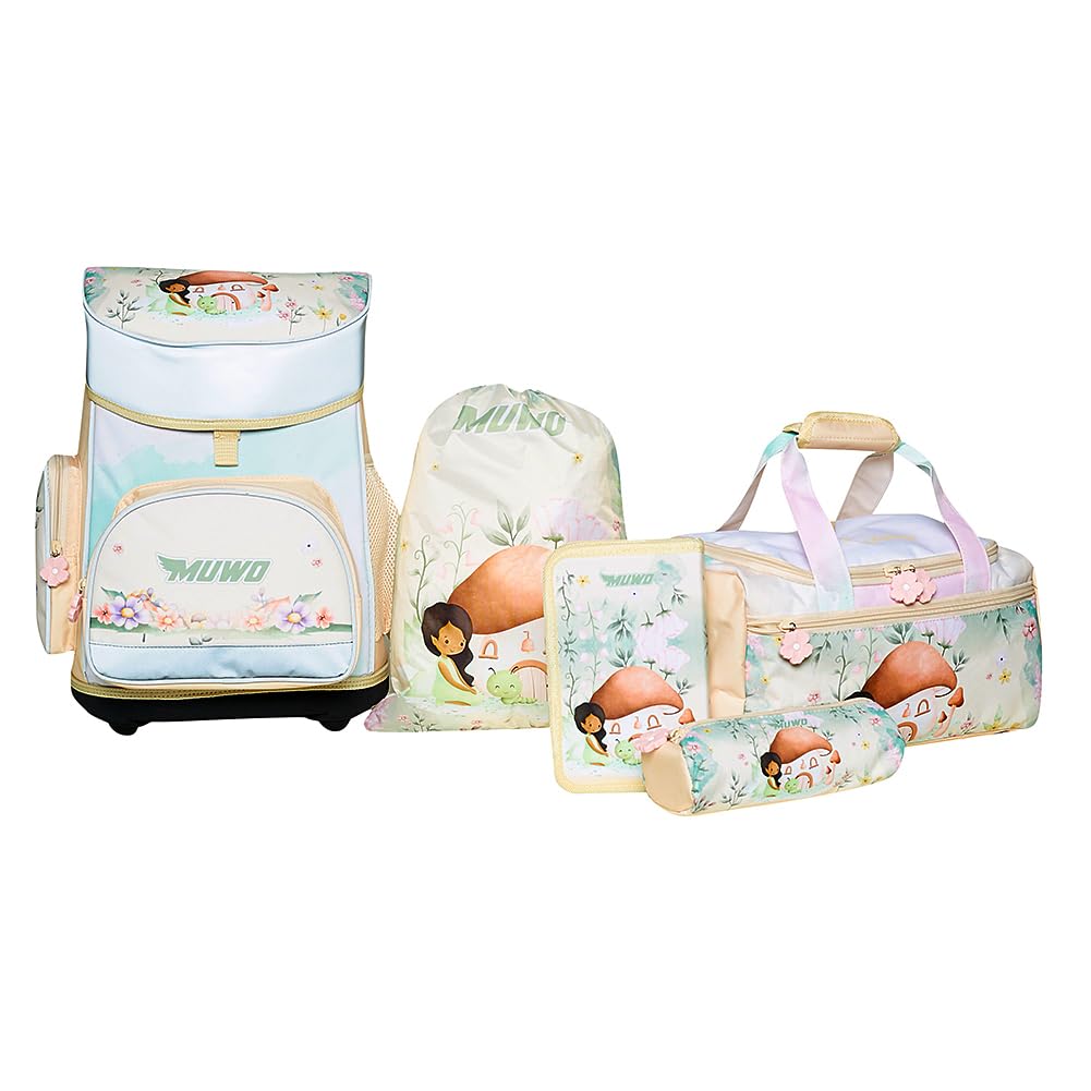 MUWO Kinder Schulranzen Set 5tlg. ergonomischer Leichter Schulrucksack mit Sporttasche, Turnbeutel,