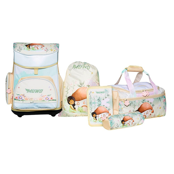 MUWO Kinder Schulranzen Set 5tlg. ergonomischer Leichter Schulrucksack mit Sporttasche, Turnbeutel,