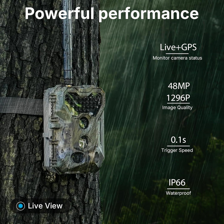 Meidase S970 Pro 4G LTE Wildkamera, 48MP 1296P, mit Live Streaming, 30m Nachtsehen, 0.1s Bewegungsau