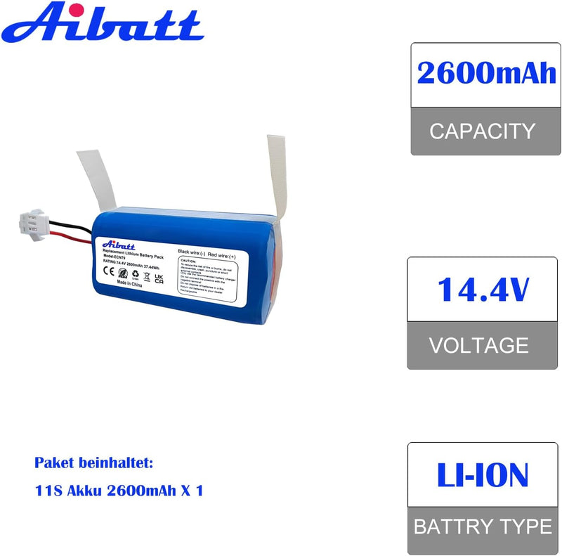 Aibatt 14.4V 2600mAh Ersatzakku Kompatibel mit Eufy RoboVac 11 11S 11S MAX RoboVac G10 Hybrid RoboVa