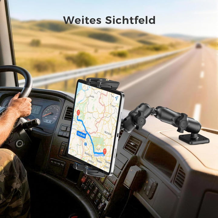OHLPRO Tablet Halterung Auto aus Aluminium mit Hochleistungs Bohrerbasis, LKW iPad Halter mit 2-Stuf