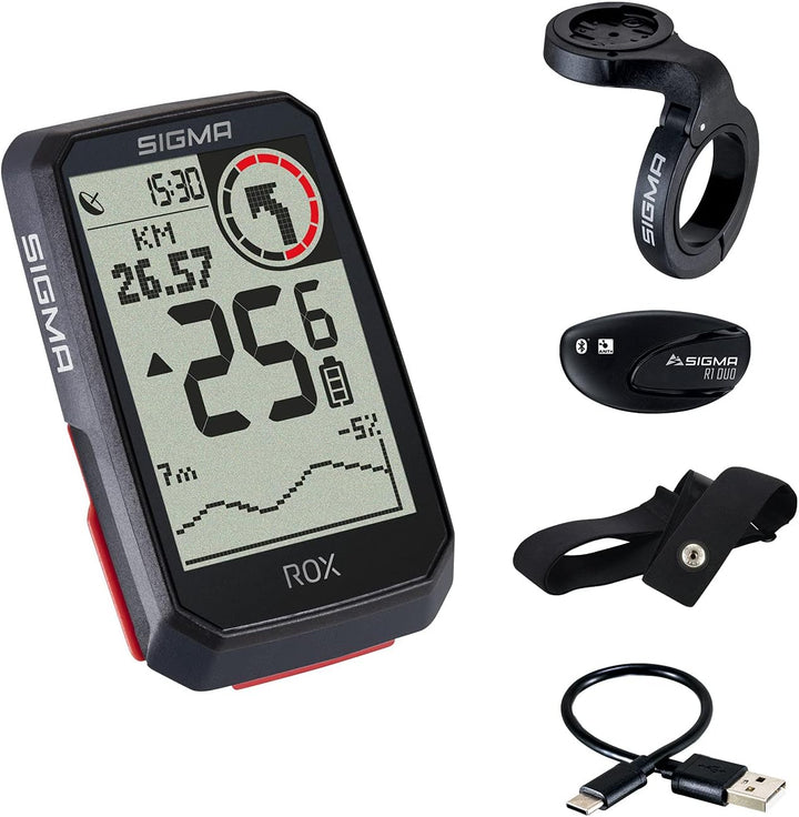SIGMA ROX 4.0 (Black) HR Set | GPS Fahrradcomputer inkl. Herzfrequenzmesser | E-Bike kompatibles Nav
