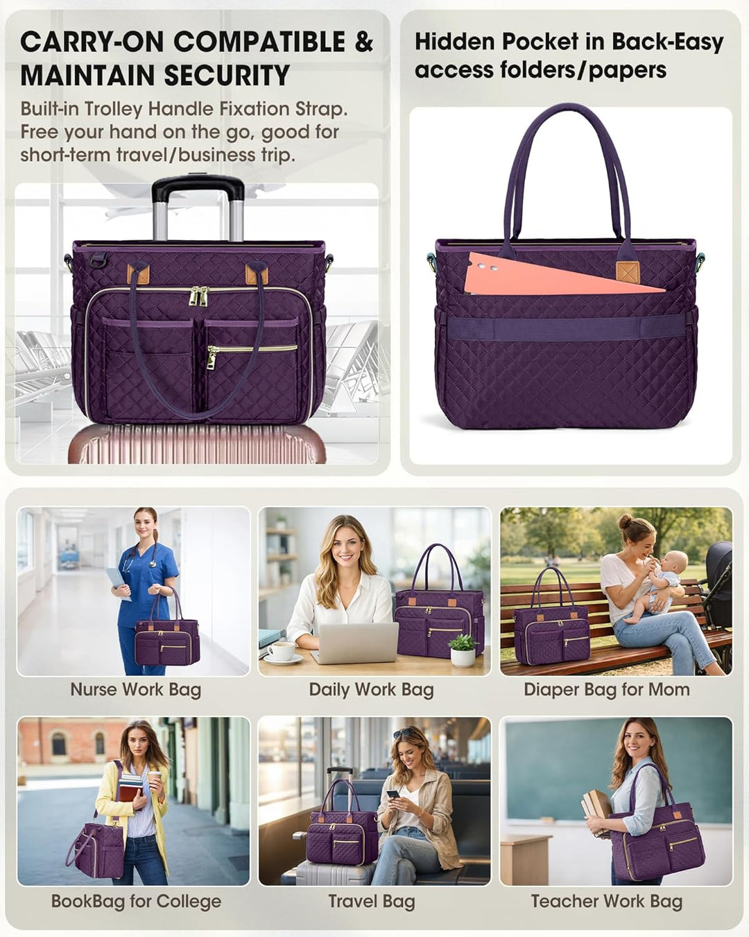 RAINSMORE Lehrertasche 15.6 Zoll Laptoptasche Damen Aktentasche mit Isolierter Tasche Arbeitstasche