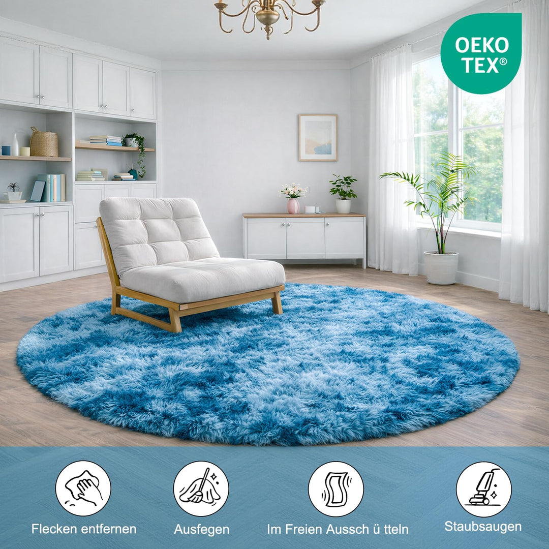 ROHATIM Schlafzimmer Plüsch Teppich Rund,Flauschiger Teppich für Wohnzimmer,modernes Wohnzimmer,Mädc