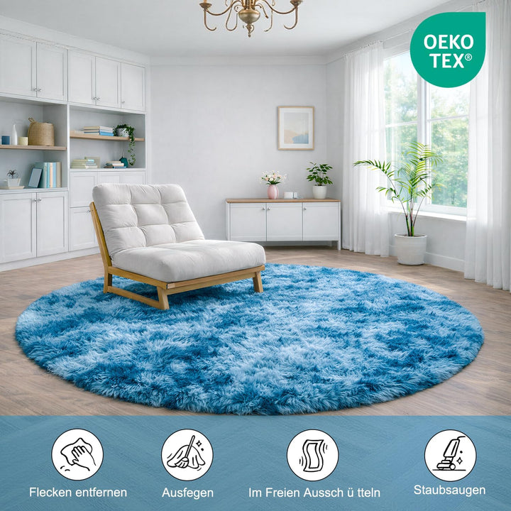 ROHATIM Schlafzimmer Plüsch Teppich Rund,Flauschiger Teppich für Wohnzimmer,modernes Wohnzimmer,Mädc