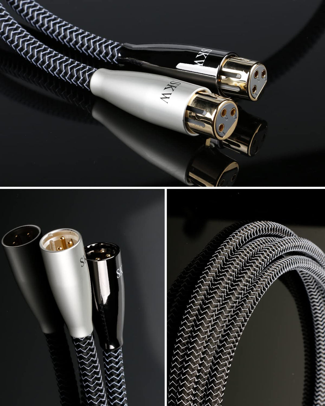 SKW High End Kupfer und Silberlitzendrähte HiFi Balanced XLR Stecker auf XLR Buchse 3 PIN Mikrofonka