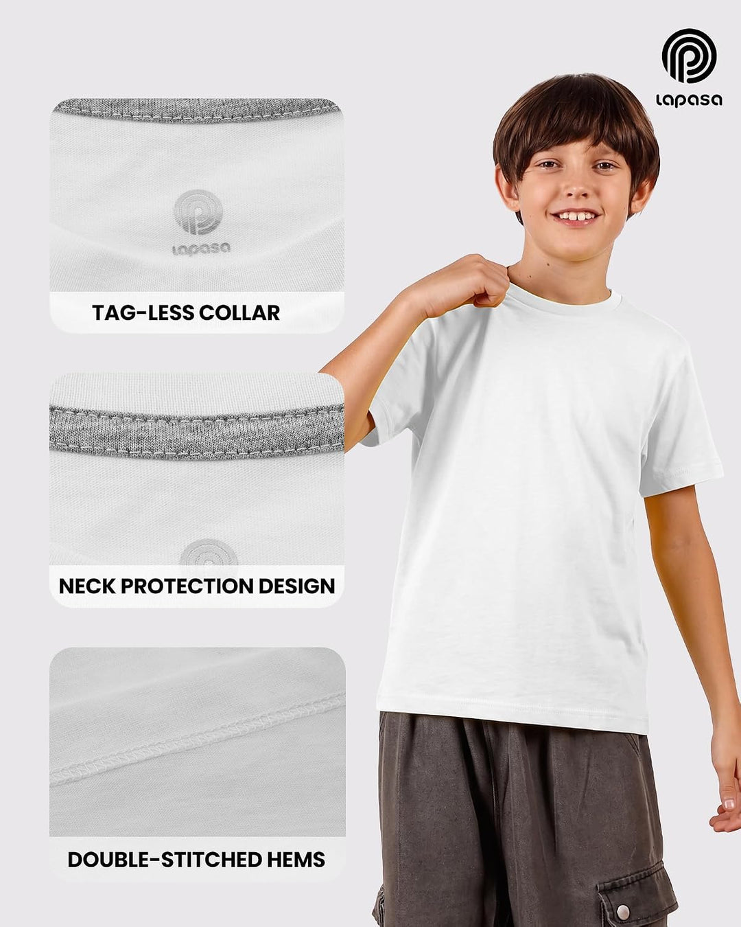 LAPASA Kinder T Shirt 100% Baumwolle 4er Pack Unisex 3-13 Jahre/ 95-165 Jungen Jungs Sport Tshirt K0