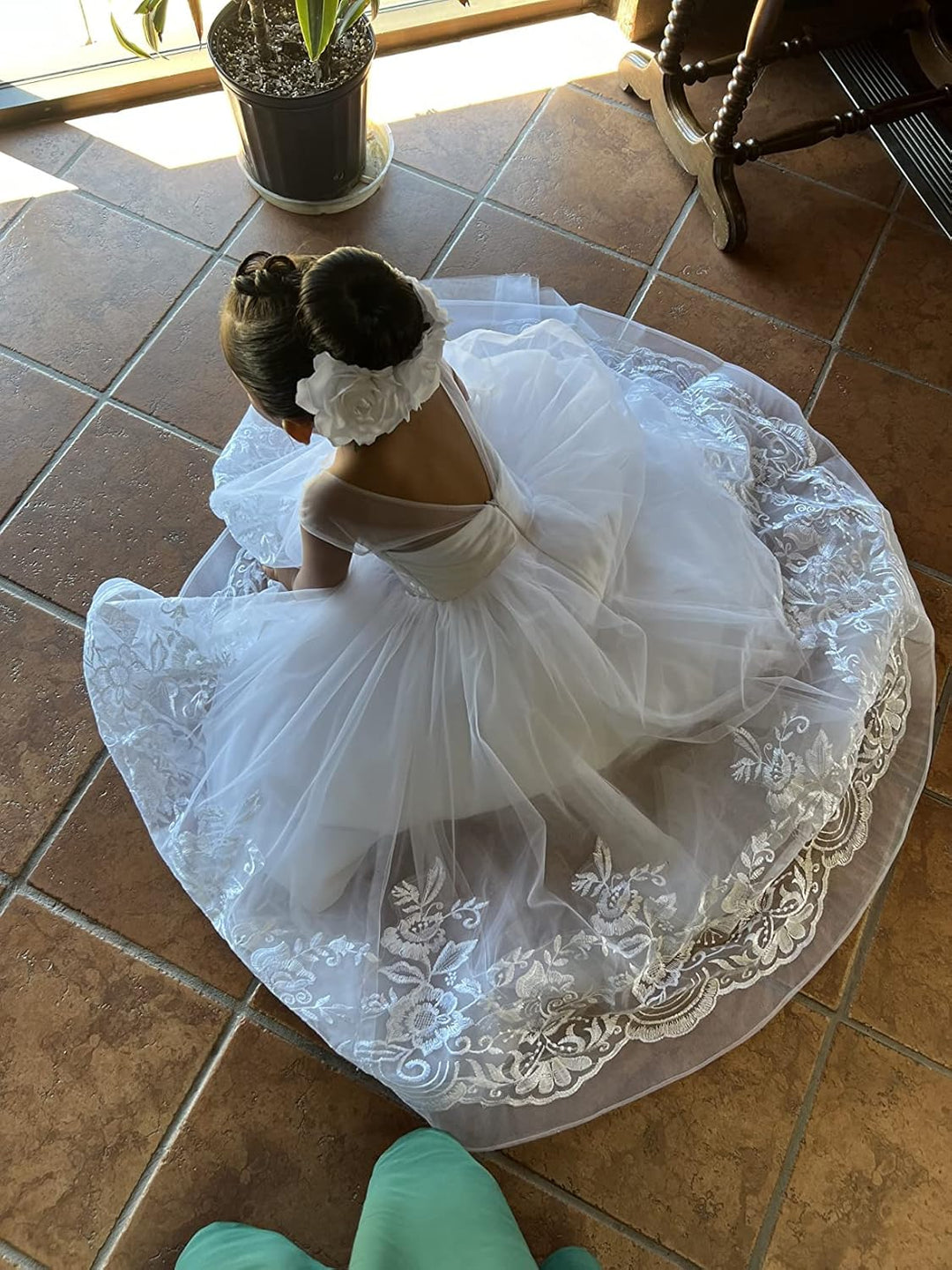 PLWEDDING Fancy Spitze Applikationen Blumenmädchen Kleid Kinder Hochzeitskleid Mädchen Prinzessin Tü