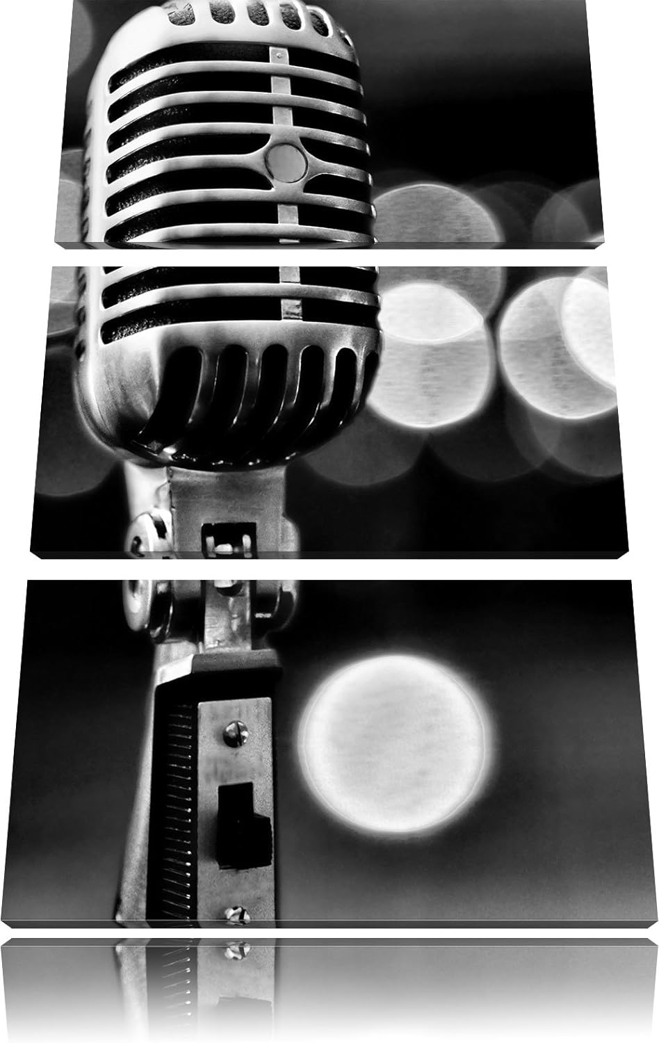 Pixxprint Altes Retro Mikrofon als Leinwandbild/Grösse: 3 Teilig (120x80 cm) cm/Wandbild/Kunstdruck/