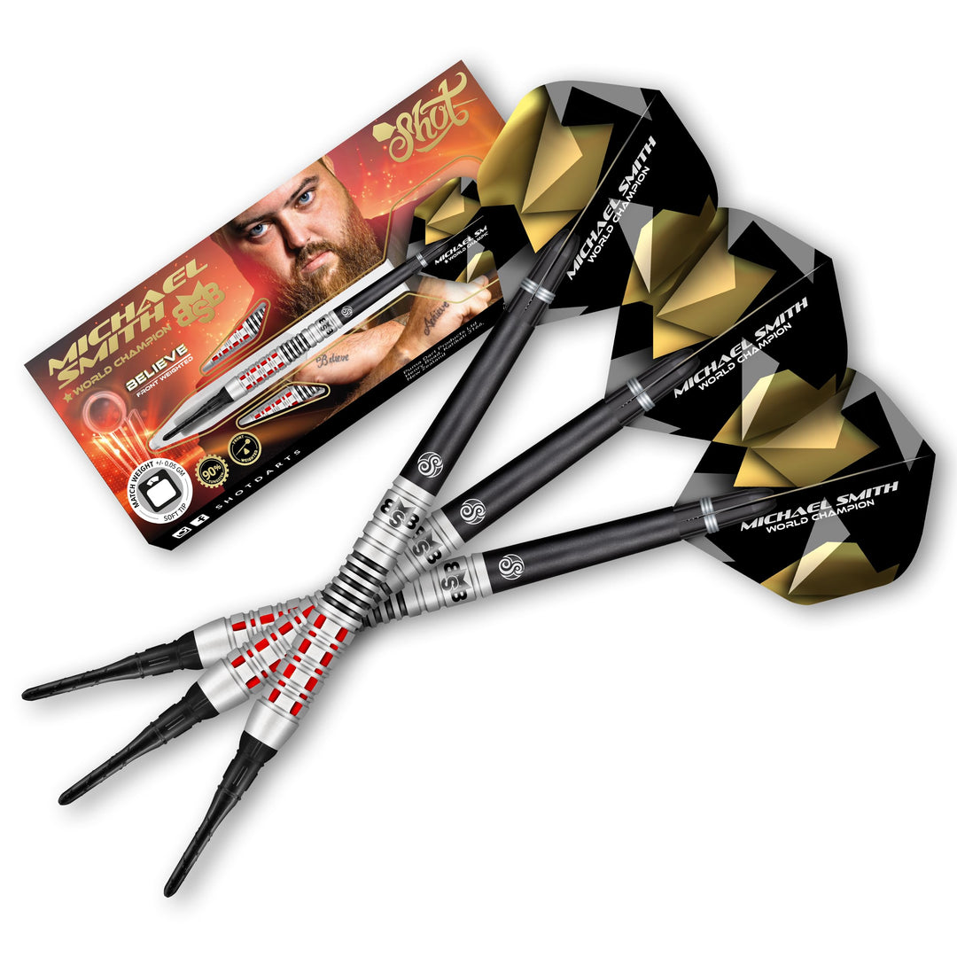 Shot Soft Darts Michael Smith Bully Boy Believe 90% Tungsten Softtip Darts Softdart Hochwertige Tung