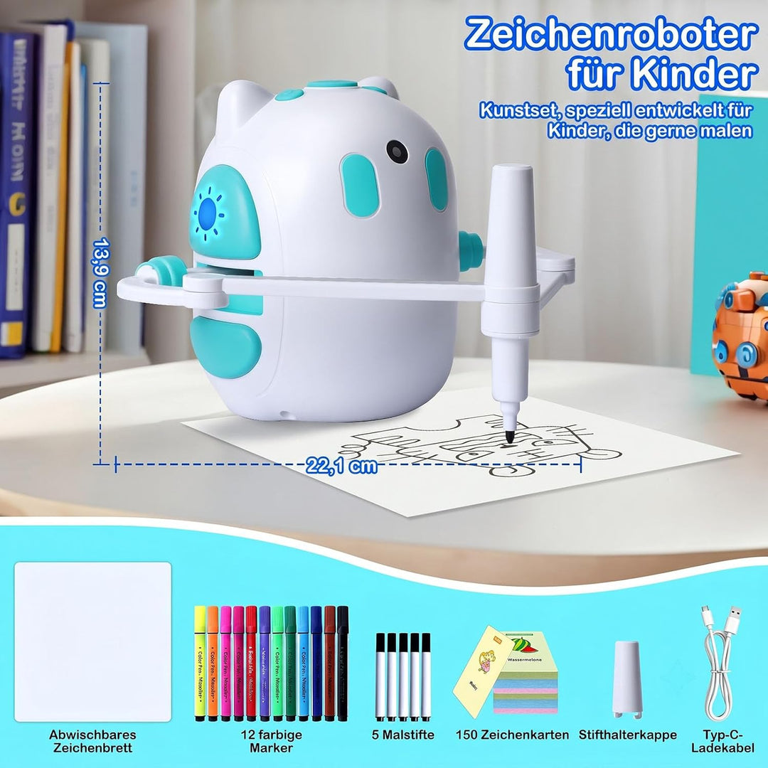 Zeichenroboter für Kinder 150 Lernkarten mit Sprachführung Montessori Malzeug Jungen & Mädchen 3-8 J