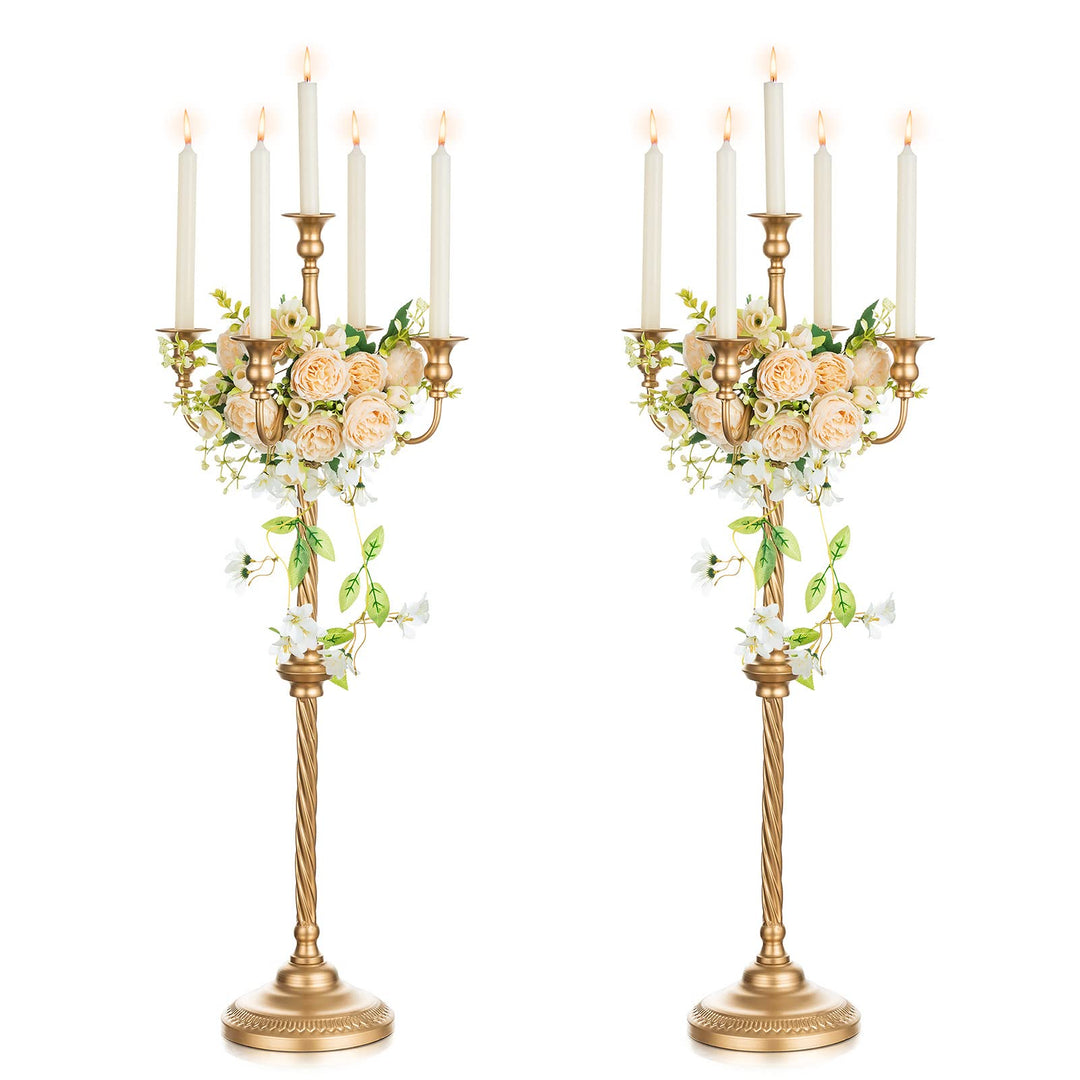 Nuptio Kandelaber Kerzenständer 5 Armig: 88cm Satz von 2 Kerzen Ständer Halter hoch, Gold Metall Kan