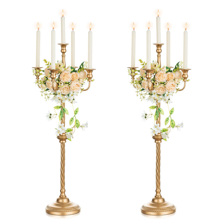 Nuptio Kandelaber Kerzenständer 5 Armig: 88cm Satz von 2 Kerzen Ständer Halter hoch, Gold Metall Kan
