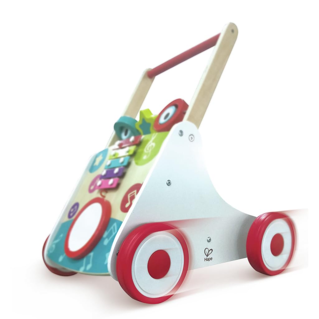 Hape My First Musical Walker, Wooden Push Along Baby Walker Trainer with Music Box & Activities, 10