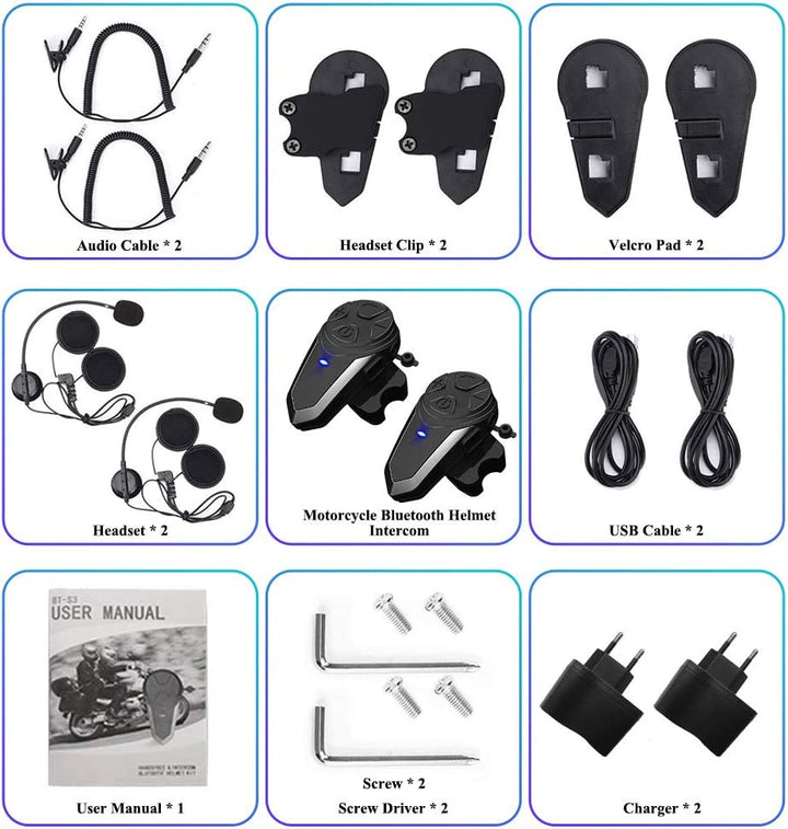 vFound BT-S3 1000m Motorrad-Intercom-Helm-Headset Echtzeit-Kommunikationssysteme Freisprech-FM-Radio