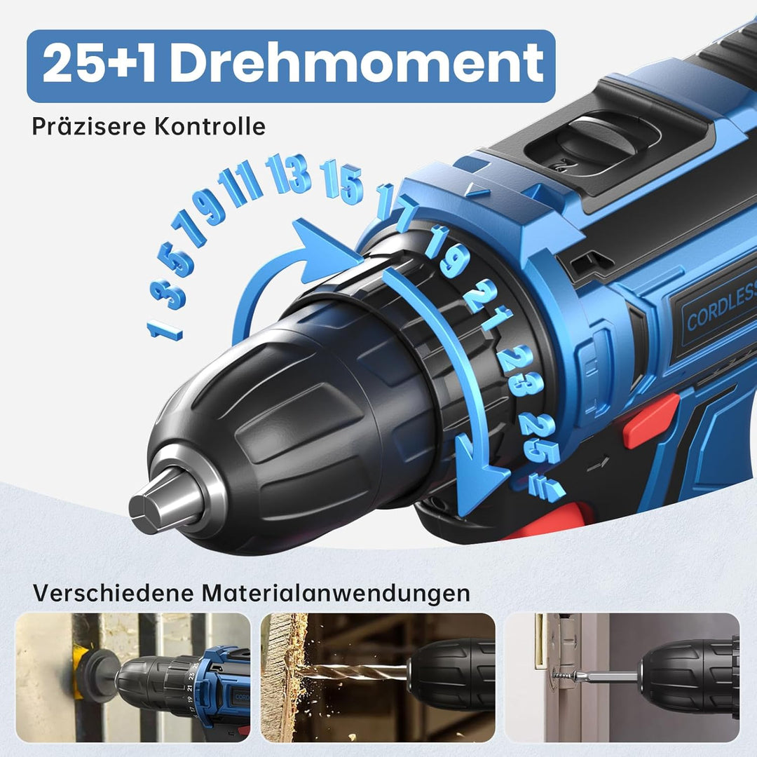 Akkuschrauber 20V, Akku Bohrschrauber Set, Akkubohrer mit 2000mAh Akkus und 75 Stück Zubehör, 42Nm D