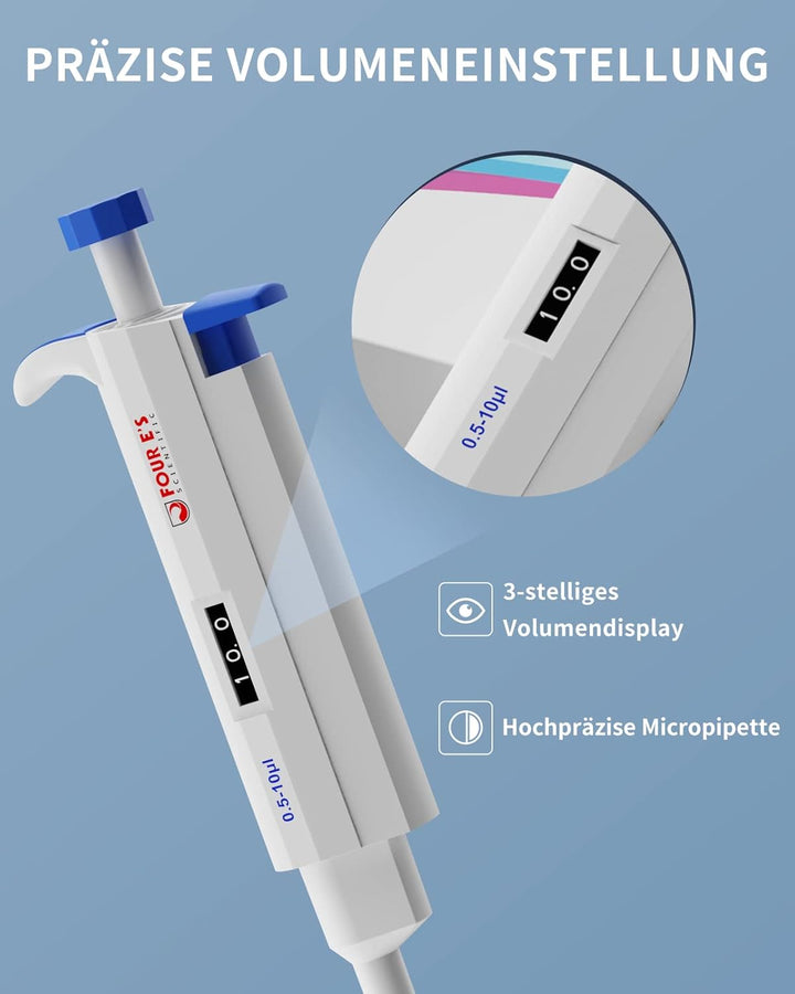 0,5-10µl Pipetten Pipettor Micropipette Mikropipette Labor Einkanal Pipettierer Mikroliterpipetten L