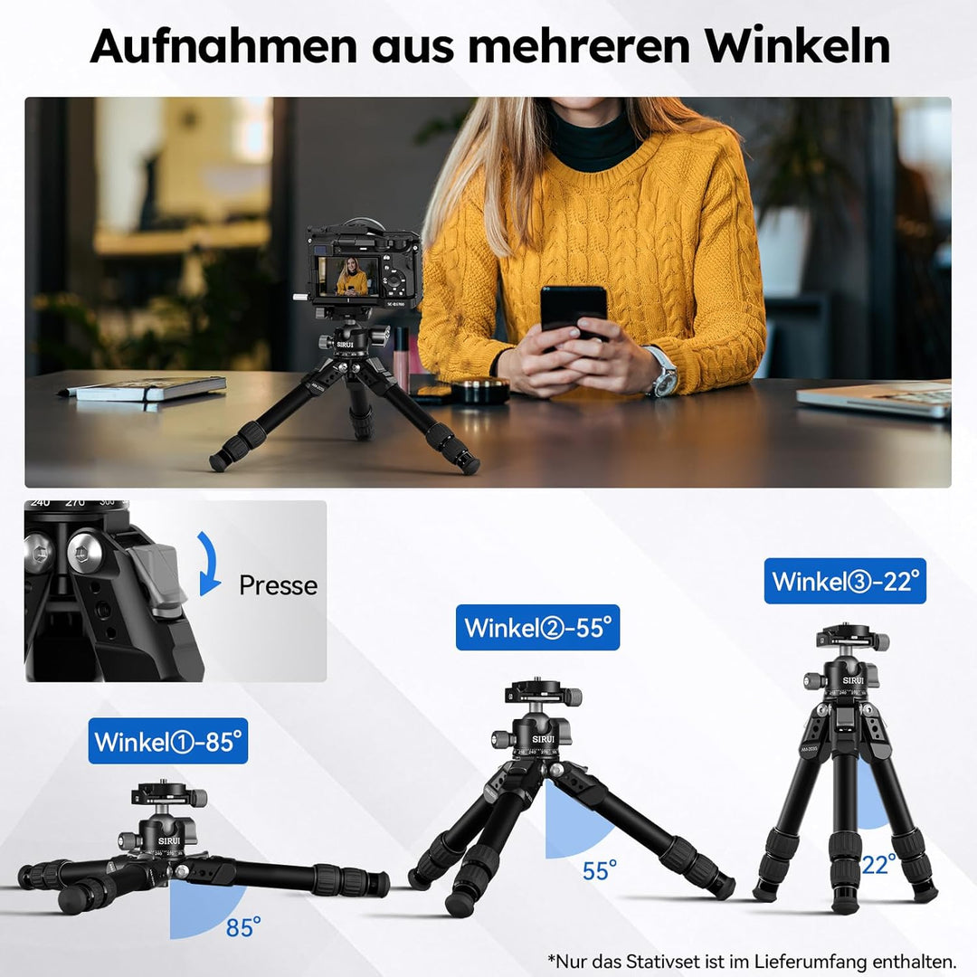 SIRUI AM-203S Mini-Stativ Aluminium Tischstativ mit Flacher Kugelkalotte, Klein mini Tripod Kompakt