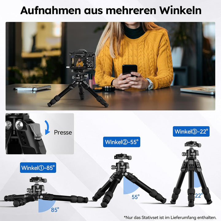 SIRUI AM-203S Mini-Stativ Aluminium Tischstativ mit Flacher Kugelkalotte, Klein mini Tripod Kompakt