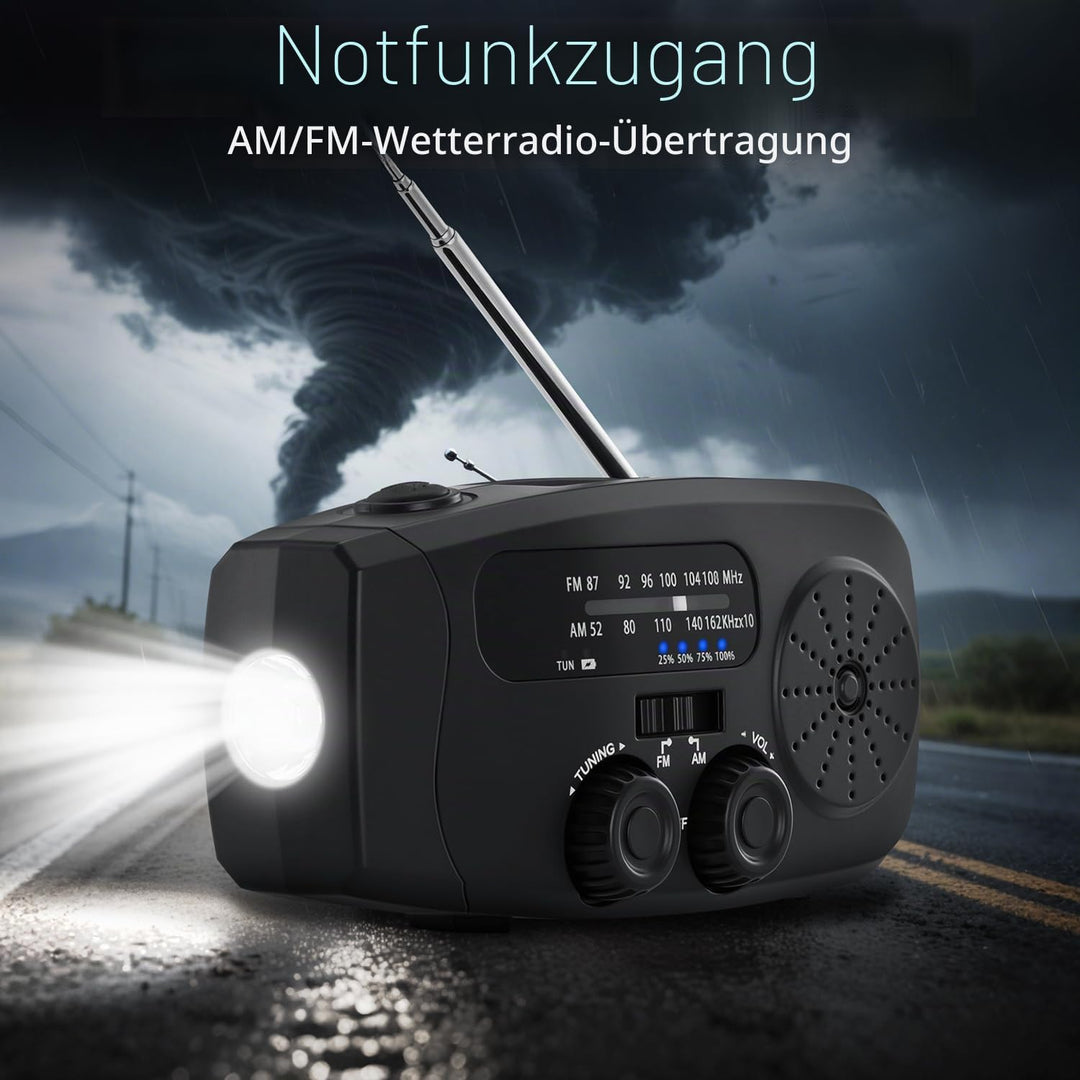 Kurbelradio, Radio mit Kurbel und Solar Notfall Ausrüstung, Notfallradio Emergency 2000mAh Power Ban