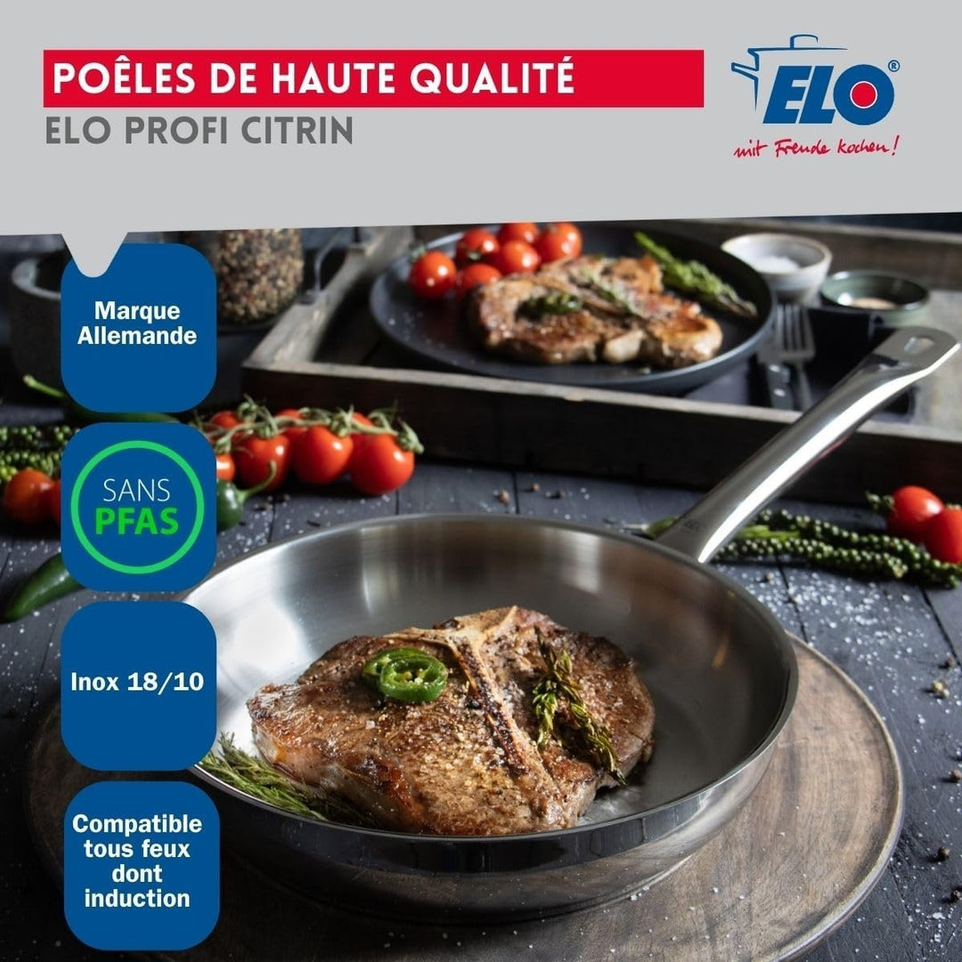 ELO 9500050 Kochgeschirr-Set, 4-teilig, 1 Bratpfanne 32 cm und 3 Kochtöpfe 12, 14 und 20 cm Elo Prof