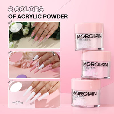 Morovan Acryl Nagelset Starterset Komplett - 3 Farben Acryl Pulver Nails mit 3 Acryl Pinsel für Näge