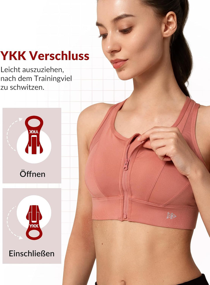 Yvette Starker Halt Sport BH Vorderverschluss Mesh Rücken | Grosse Brüste,Raceback,Ohne Bügel,Lauf H