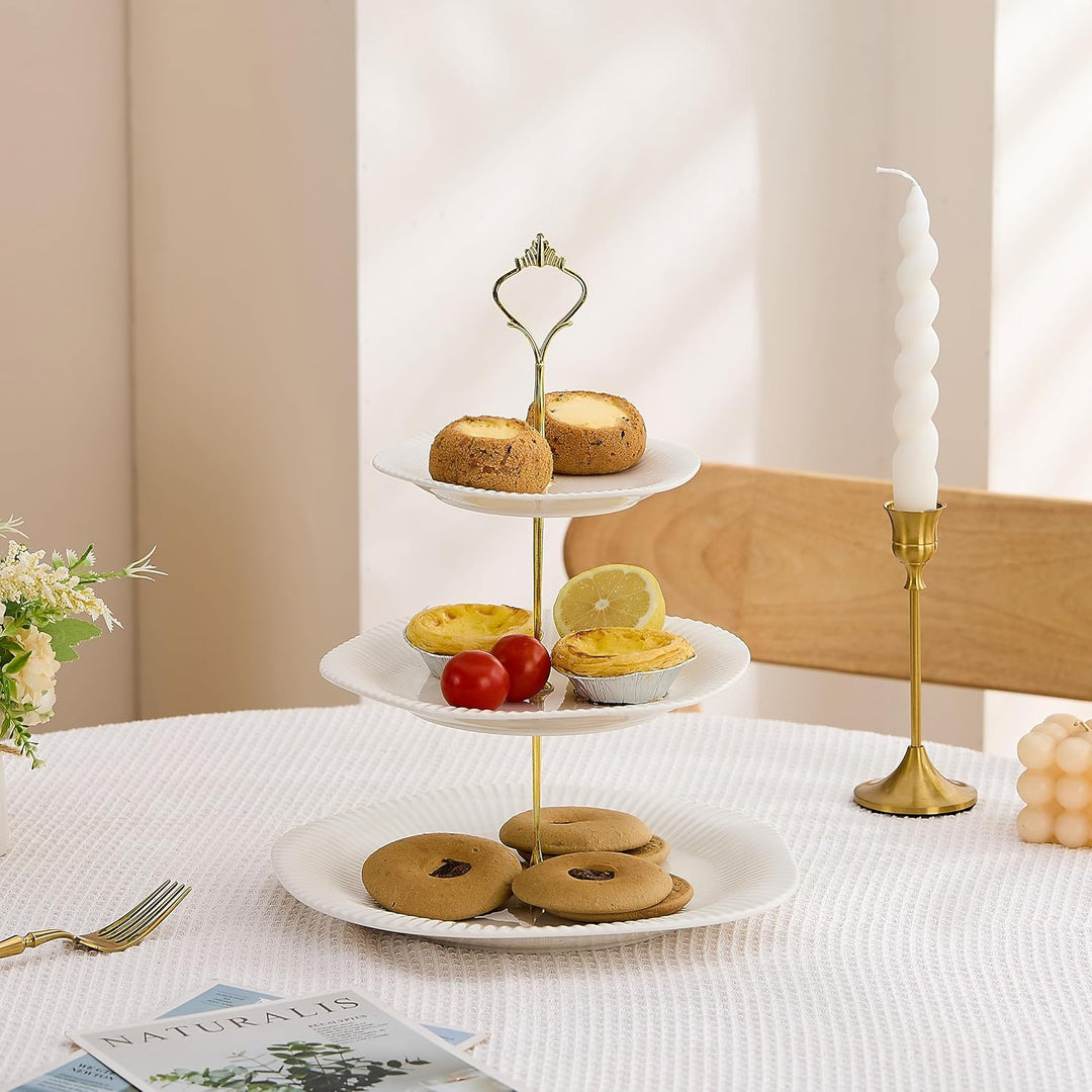 3-stöckiger Keramik-Cupcake-Ständer, Dessert-Kuchenständer Servierplatte für Teeparty & Hochzeit (We