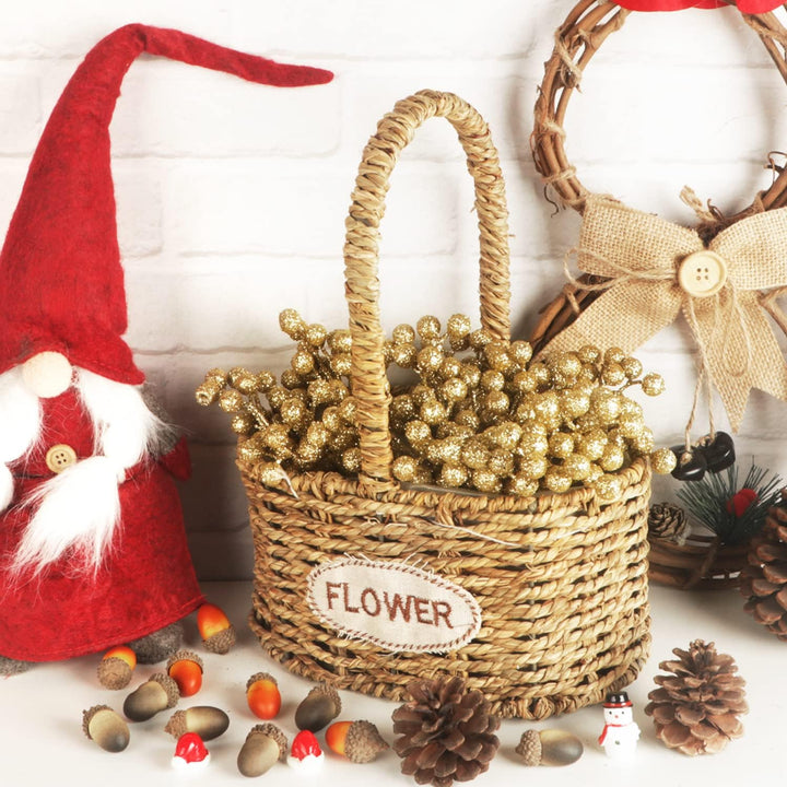 Fangoo 20 Pack 18cm Künstliche Goldene Beeren für Weihnachtsbaum Deko Stechpalmenbeeren Zweige Dekor