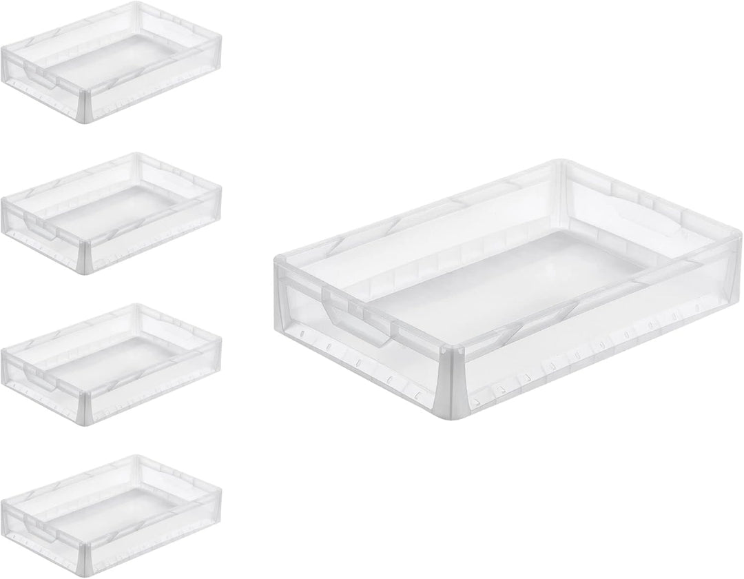 PROREGAL SuperSparSet 5x Transparenter Eurobehälter LightLine mit offenem Griff | HxBxT 12x40x60cm |