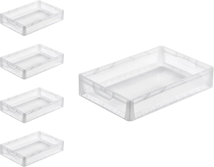 PROREGAL SuperSparSet 5x Transparenter Eurobehälter LightLine mit offenem Griff | HxBxT 12x40x60cm |