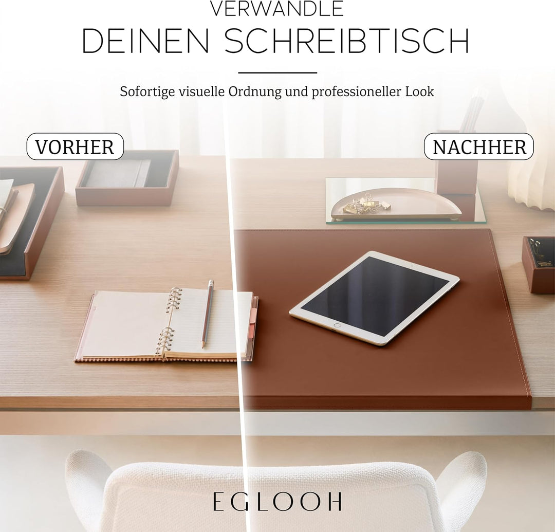 Eglooh - Calliope - Schreibtischunterlage Leder Schwarz mit Kantenschutz cm 50x35 - Gewinkelte Schre