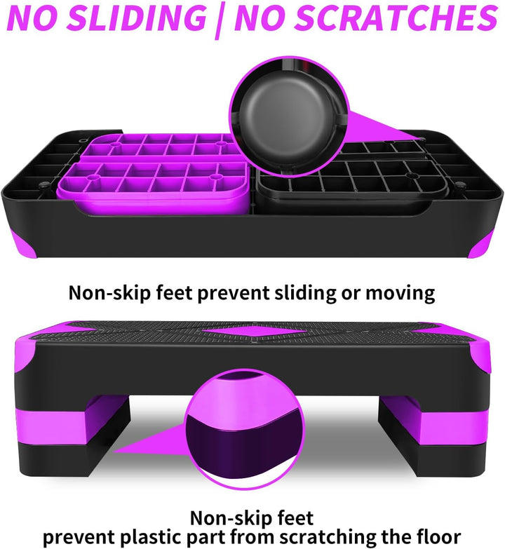 Aerobic Steppbrett Höhenverstellbar Stepper mit 3 Stufen 10/15/20cm, rutschfest Fitness Step-Bench f