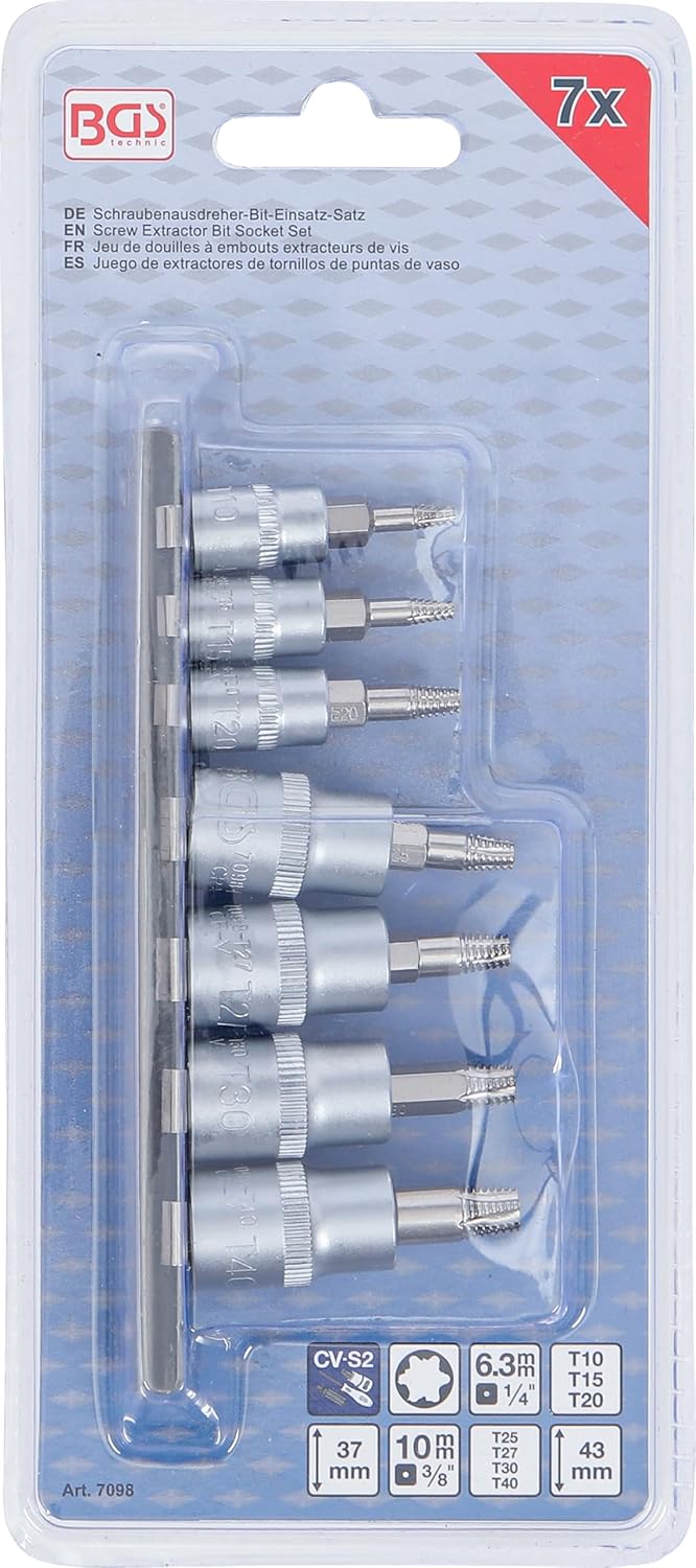 BGS 7098 | Schraubenausdreher-Bit-Einsatz-Satz | Antrieb Innenvierkant 6,3 mm (1/4") / 10 mm (3/8")