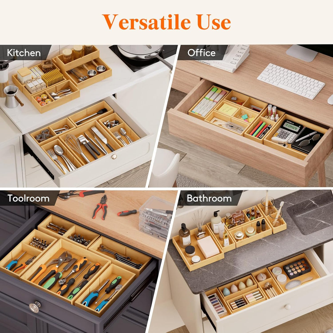 Lifewit 15er-Set Schubladen Organizer mit 6 Einsätzen, Verstellbare Aufbewahrungsbox mit 11 Fächern,