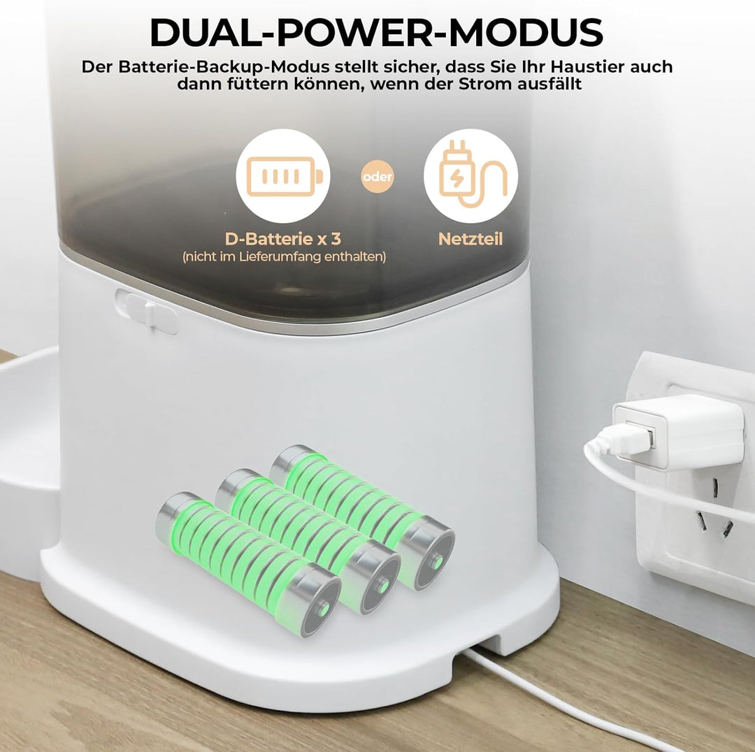 Futterautomat Katze & Hund, 6L Katzenfutter Automat, Automatischer Futterspender mit Futternapf aus