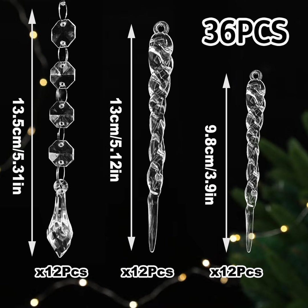 36 Stück Christbaumschmuck Eiszapfen Deko Weihnachtsbaumschmuck Glas Eiszapfen Anhänger Baumschmuck
