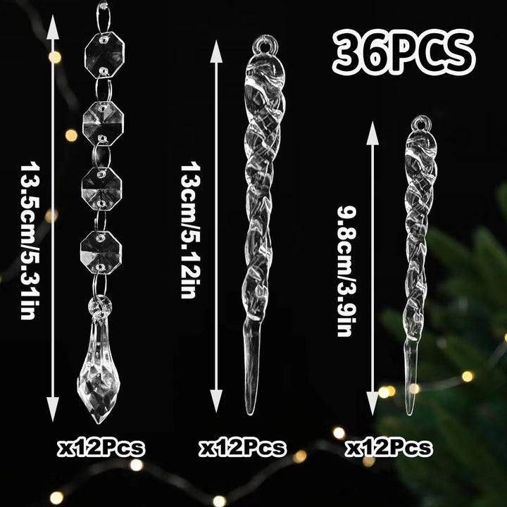 36 Stück Christbaumschmuck Eiszapfen Deko Weihnachtsbaumschmuck Glas Eiszapfen Anhänger Baumschmuck