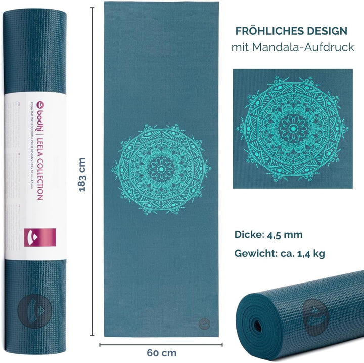 Bodhi Yogamatte Leela Collection | Rutschfeste Sportmatte | Schadstofffreie & Waschbare Antirutschma