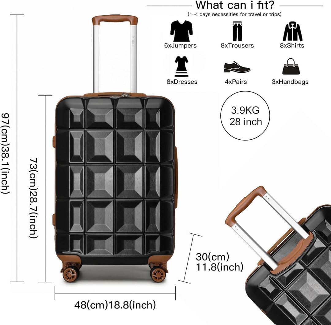 KONO Gepäck-Sets Kofferset 2 Teilig Gross Koffer mit Beautycase (72cm+Kosmetikkoffer, Schwarz/Braun)